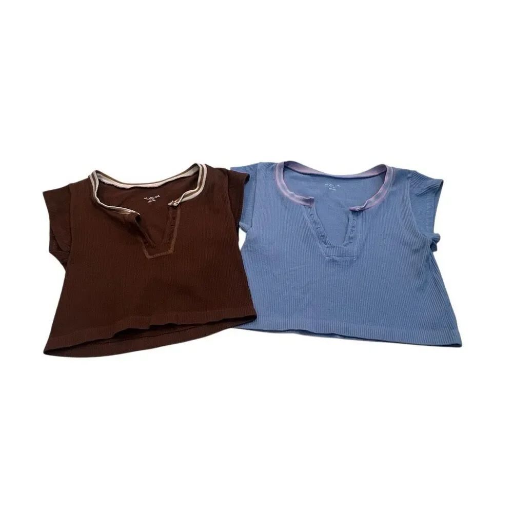 Lot of 2 Out From Under Urban Outfitters Women's Ribbed Crop Top Brown Blue M/L